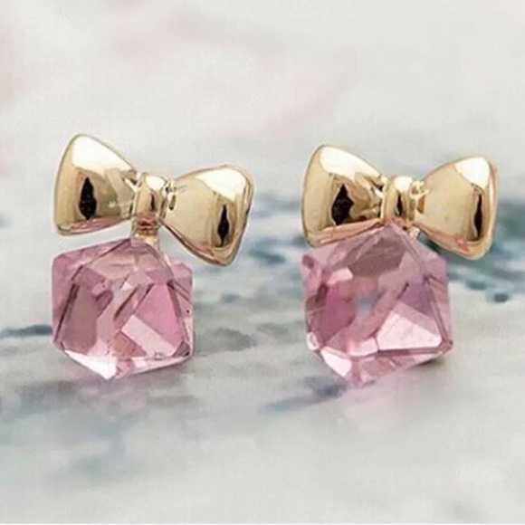NEW💎💙💎PINK GIFT 💝 PRESENT BOW CRYSTAL EARRINGS - Picture 8 of 8